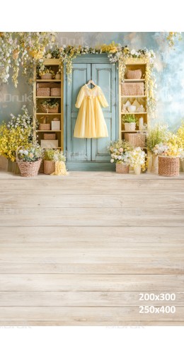 Tło fotograficzne „Wiosenna garderoba z błękitnymi drzwiami” | E823